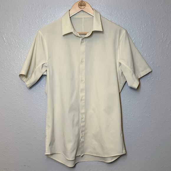 Lululemon Men’s Airing Easy Short Sleeve Shirt Heathered Lemon Chiffon Sz Small - Picture 3 of 10